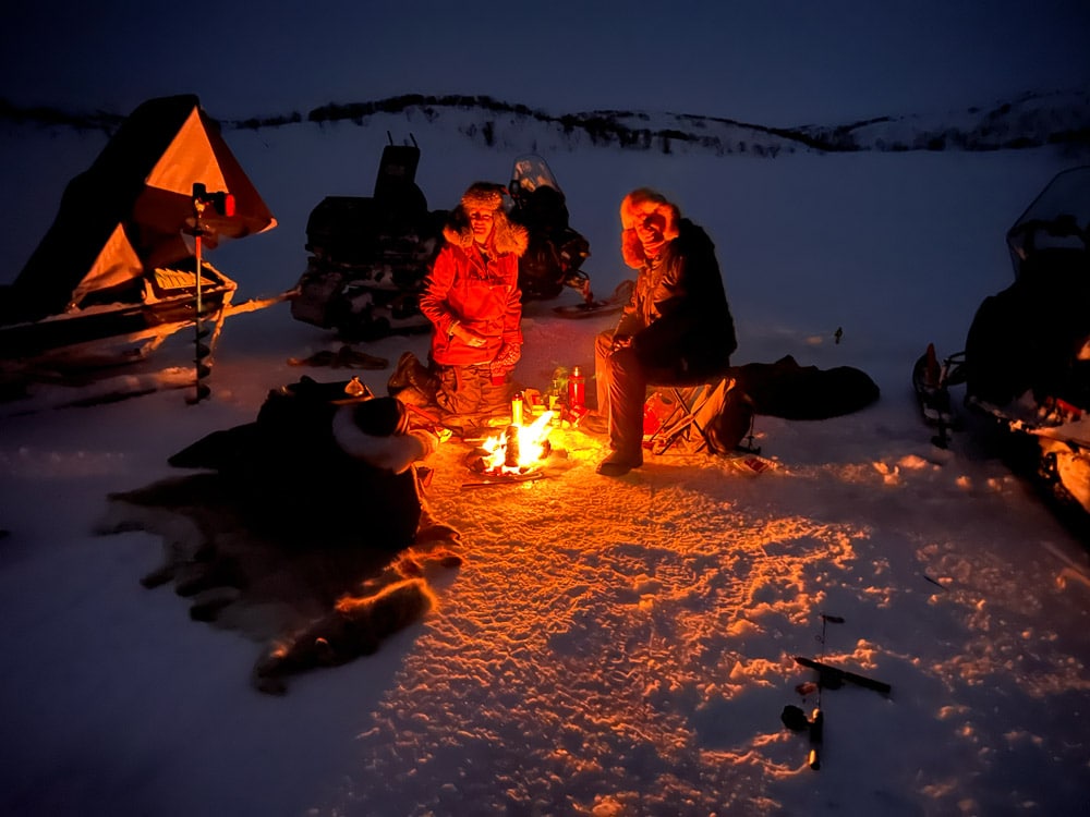 fire on frozen lake