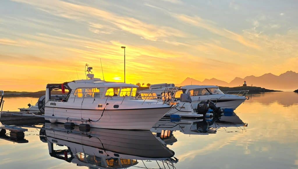 boat silje in habor with sunset