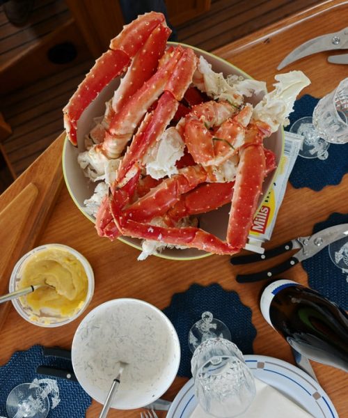 Bird view on king crab lunch